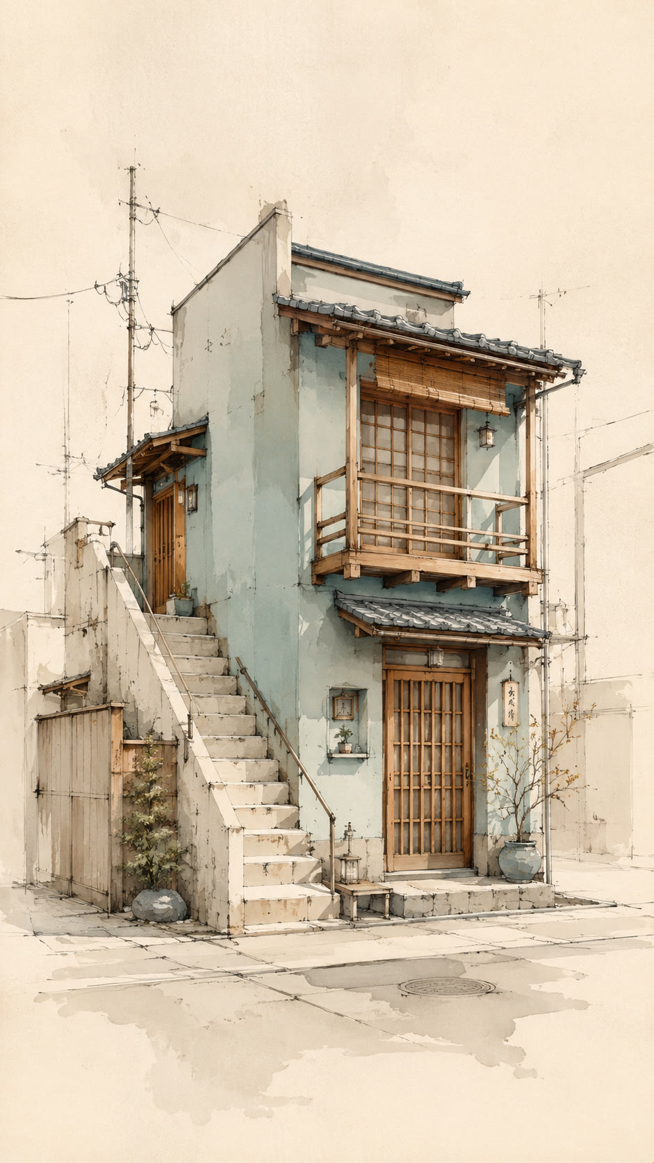 Blue House with Stairs