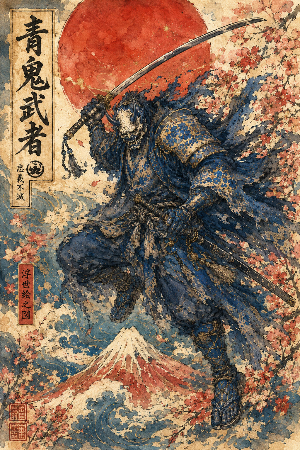 Blue Oni Warrior Ukiyo-e