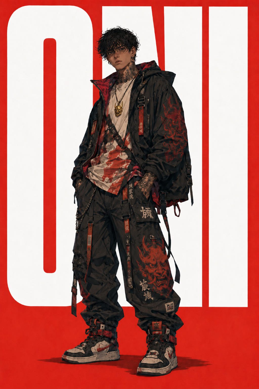 Oni Streetwear Red. Gold Amulet